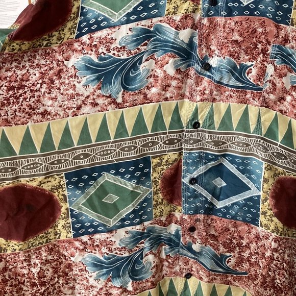 SOLD On EB-AY Vintage 100% Silk Geometric Earth Tone Button Down Shirt Unisex - Picture 5 of 10